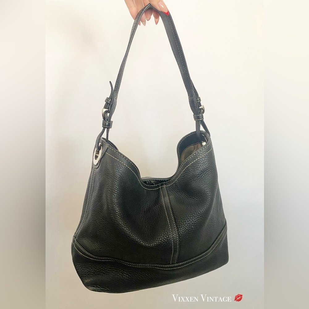 VINTAGE Y2K COACH 'E06S-5715' PEBBLED LEATHER HOBO SHOULDER BAG IN BLACK